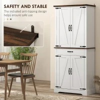 HOMCOM 71" Tall Kitchen Cabinet, Farmhouse Pantry Cabinet with Barn Doors, Drawer and Adjustable Shelves, White(m-7)