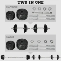 Soozier 44lbs 2-in-1 Adjustable Weight Barbell & Dumbbells Set, Free Weights Set with Non-Slip Handles for Home Gym Training, Black(m-4)