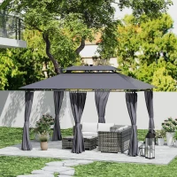 Outsunny 10' x 13' Outdoor Gazebo with Curtains and Solar-Powered LED Lights, Double Roof Patio Gazebo Canopy Shelter(m-10)
