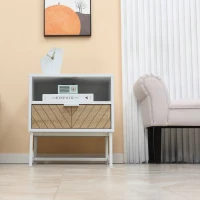 HOMCOM Modern Bedside Table with Drawer, Nightstand with Storage Shelf, Sofa End Table for Bedroom, White and Oak(m-7)