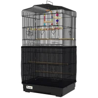 PawHut 36" Bird Cage with Accessories, Handle, Mesh Cover, Tray, Black(m-2)