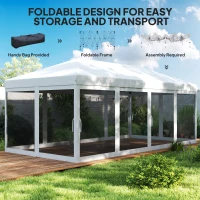 Outsunny 10' x 20' Pop Up Canopy Tent Gazebo with Removable Mesh Sidewall Netting, Carry Bag for Backyard Patio Outdoor, Cream White(m-5)