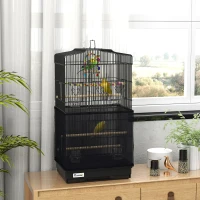 PawHut 36" Bird Cage with Accessories, Handle, Mesh Cover, Tray, Black(m-8)