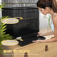 PawHut 36" Bird Cage with Accessories, Handle, Mesh Cover, Tray, Black(m-5)