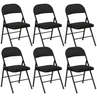 HOMCOM Set of 6 Metal Foldable Chairs, Linen Padded Folding Chairs with Cushion Seat and Open Back for Indoor, Black(m-2)