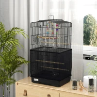 PawHut 36" Bird Cage with Accessories, Handle, Mesh Cover, Tray, Black(m-9)