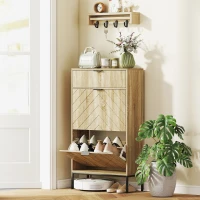 HOMCOM Narrow Shoe Storage Cabinet with Flip Drawers, Shoe Cabinet with Adjustable Shelves, Sliding Drawer, Holds 8 Pairs, Oak(m-8)