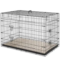 PawHut 41" Dog Crate with 2 Doors, Folding Metal Dog Cage with Soft Cushion, Removable Tray, Handle, for Small Dogs, Black(m-2)