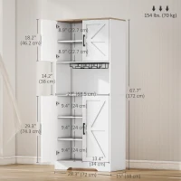 HOMCOM Farmhouse Kitchen Pantry, 68" Freestanding Hutch Storage Cabinet with Microwave Oven Countertop, White(m-3)