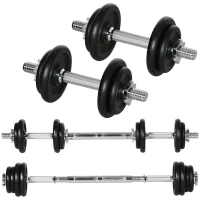 Soozier 44lbs 2-in-1 Adjustable Weight Barbell & Dumbbells Set, Free Weights Set with Non-Slip Handles for Home Gym Training, Black(m-2)