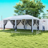 Outsunny 10' x 20' Pop Up Canopy Tent Gazebo with Removable Mesh Sidewall Netting, Carry Bag for Backyard Patio Outdoor, Cream White(m-3)