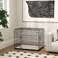 PawHut 30" Dog Crate with 2 Doors, Folding Metal Dog Cage with Soft Cushion, Removable Tray, Handle, for Small Dogs, Black(m-9)