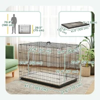 PawHut 41" Dog Crate with 2 Doors, Folding Metal Dog Cage with Soft Cushion, Removable Tray, Handle, for Small Dogs, Black(m-3)