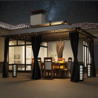 Outsunny 10' x 13' Outdoor Gazebo with Curtains and Solar-Powered LED Lights, Double Roof Patio Gazebo Canopy Shelter(m-1)