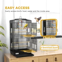 PawHut 36" Bird Cage with Accessories, Handle, Mesh Cover, Tray, Black(m-4)