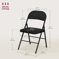 HOMCOM Set of 6 Metal Foldable Chairs, Linen Padded Folding Chairs with Cushion Seat and Open Back for Indoor, Black(m-3)