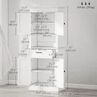 HOMCOM Modern Freestanding Kitchen Pantry Cabinet Cupboard with Doors Open Shelves Adjustable Shelving Microwave Space, White(m-3)