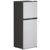 HOMCOM Double Door Mini Fridge with Freezer, 4.6 Cu.Ft Small Refrigerator with Thermostat, Shelves, Reversible Door, Silver(m-2)