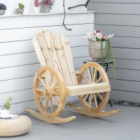 Outsunny Patio Wooden Rocking Chair, Wagon Outdoor Rocker Chair with Slatted Design and Wheel Armrests for Garden, Natural(m-1)