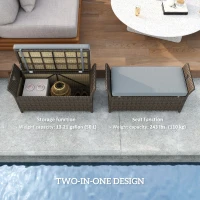 Outsunny 2-In-1 Outdoor PE Rattan Storage Bench, 29 Gallon Patio Wicker Furniture, Basket Box with Handles and Cushion Dark Grey(m-6)