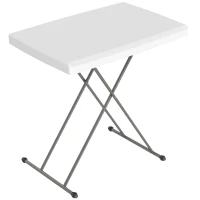 Outsunny Folding Outdoor Patio Table, 3-Level Adjustable Camping Table Picnic Table with HDPE Top, Steel Legs, White(m-11)