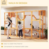 PawHut Large Outdoor Catio with Condos, Platforms, Doors, Ladders, Weather-Resistant Roof, Orange(m-9)