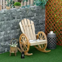Outsunny Patio Wooden Rocking Chair, Wagon Outdoor Rocker Chair with Slatted Design and Wheel Armrests for Garden, Natural(m-8)