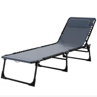 Outsunny Outdoor Folding Lounge Chair, 4-Level Adjustable Chaise Lounge with Headrest, Tanning Chair Beach Bed, Reclining Lounger Cot for Camping, Hiking, Backyard, Grey(m-13)