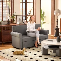 HOMCOM 59" Loveseat Sofa for Bedroom, Modern Love Seats Furniture, Upholstered 2 Seater Couch with Solid Steel Frame and Beech Wood Legs for Living Room, Med Grey(m-1)