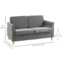 HOMCOM 2-Seat Sofa Two-Seater Couch with Armrests and Wood Legs for Living Room, Bedroom, Grey(m-3)