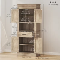 HOMCOM Modern Freestanding Kitchen Pantry Cabinet Cupboard with Doors Open Shelves Adjustable Shelving Microwave Space, Oak(m-3)