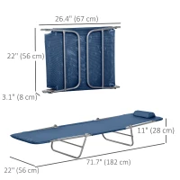 Outsunny Outdoor Lounge Chair, Portable Adjustable Reclining Seat Folding Chaise Lounge Patio Camping Beach Tanning Chair Bed with Pillow, Dark Blue(m-3)