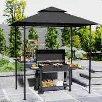 Outsunny 8' x 5' Outdoor Grill Gazebo, Double Tiered Barbecue Grill Gazebo Shelter with 2 Side Shelves, Hooks, Dark Grey(m-1)
