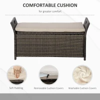 Outsunny 29 Gallon Patio Wicker Storage Bench, Outdoor PE Rattan Patio Furniture, 2-In-1 Large Capacity Rectangle Garden Storage Box with Handles and Cushion, Cream White(m-5)