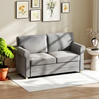 HOMCOM 59" Loveseat Sofa for Bedroom, Modern Love Seats Furniture, Upholstered 2 Seater Couch with Solid Steel Frame and Beech Wood Legs for Living Room, Med Grey(m-8)