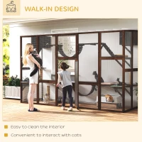 PawHut Large Outdoor Catio with Condos, Platforms, Doors, Ladders, Weather-Resistant Roof, Espresso(m-9)