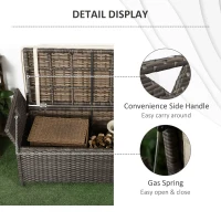 Outsunny 2-In-1 Outdoor PE Rattan Storage Bench, 29 Gallon Patio Wicker Furniture, Basket Box with Handles and Cushion Cream(m-7)