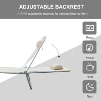 Outsunny Outdoor Lounge Chair, Portable Adjustable Reclining Seat Folding Chaise Lounge Patio Camping Beach Tanning Chair Bed with Pillow, Beige(m-4)