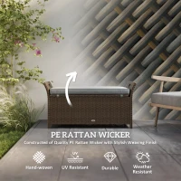 Outsunny 2-In-1 Outdoor PE Rattan Storage Bench, 29 Gallon Patio Wicker Furniture, Basket Box with Handles and Cushion Dark Grey(m-4)