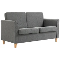HOMCOM 2-Seat Sofa Two-Seater Couch with Armrests and Wood Legs for Living Room, Bedroom, Grey(m-11)