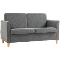 HOMCOM 2-Seat Sofa Two-Seater Couch with Armrests and Wood Legs for Living Room, Bedroom, Grey(m-2)