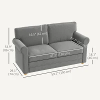 HOMCOM 59" Loveseat Sofa for Bedroom, Modern Love Seats Furniture, Upholstered 2 Seater Couch with Solid Steel Frame and Beech Wood Legs for Living Room, Med Grey(m-3)