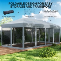 Outsunny 10' x 20' Pop Up Canopy Tent Gazebo with Removable Mesh Sidewall Netting, Carry Bag for Backyard Patio Outdoor, Grey(m-5)