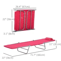 Outsunny Outdoor Lounge Chair, Portable Reclining Seat, Folding Chaise Lounge, Tanning Chair Bed with Pillow, Pink(m-3)