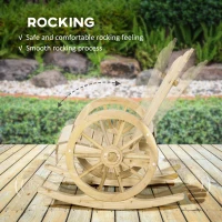 Outsunny Patio Wooden Rocking Chair, Wagon Outdoor Rocker Chair with Slatted Design and Wheel Armrests for Garden, Natural(m-4)