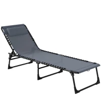 Outsunny Outdoor Folding Lounge Chair, 4-Level Adjustable Chaise Lounge with Headrest, Tanning Chair Beach Bed, Reclining Lounger Cot for Camping, Hiking, Backyard, Grey(m-2)