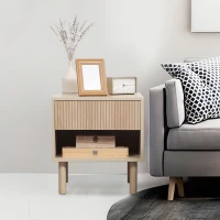 HOMCOM Set of 2 Bedroom Nightstands, Side Table with Storage Shelf and Drawer for Living Room, Bedroom, Natural Wood(m-7)