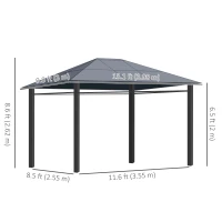 Outsunny 13' x 10' Polycarbonate Hardtop Gazebo Canopy, Outdoor Patio Gazebo with Aluminum Frame & Curtains, Dark Grey(m-3)