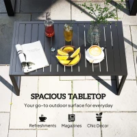 Outsunny Outdoor Coffee Table, Patio Coffee Table with Slatted Tabletop, Adjustable Foot Pads for Garden, Patio, Lawn, Black(m-4)