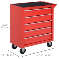 HOMCOM 5 Drawer Roller Tool Chest, Mobile Lockable Toolbox, Storage Organizer with Handle for Workshop Mechanics Garage, Red(m-3)